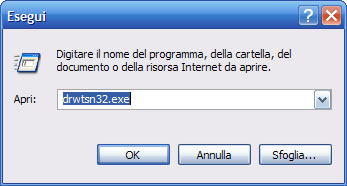Esegui drwtsn32.exe